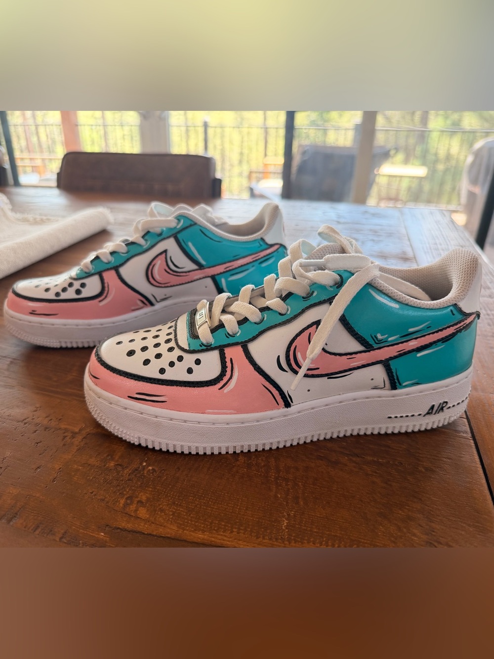 Nike Kids Pink & Teal Cartoon-Style Air Force 1 Sneakers